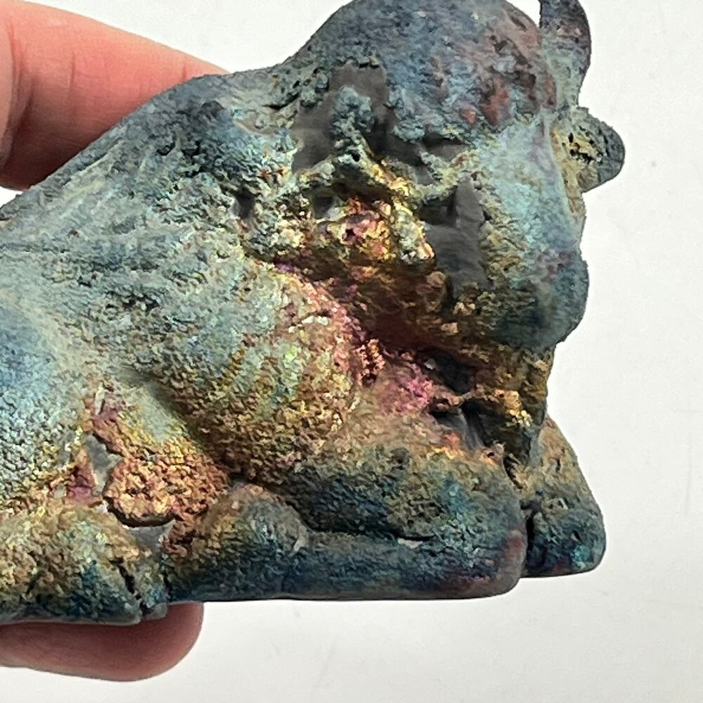 Raku Fired Bull Figurine Primitive Studio Pottery Ox Sculpture Handmade Art 4" - Picture 10 of 12